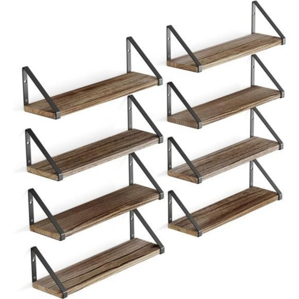 Floating Shelves, 17" Book Shelves for Living Room Decor, Burnt Finish Set of 8